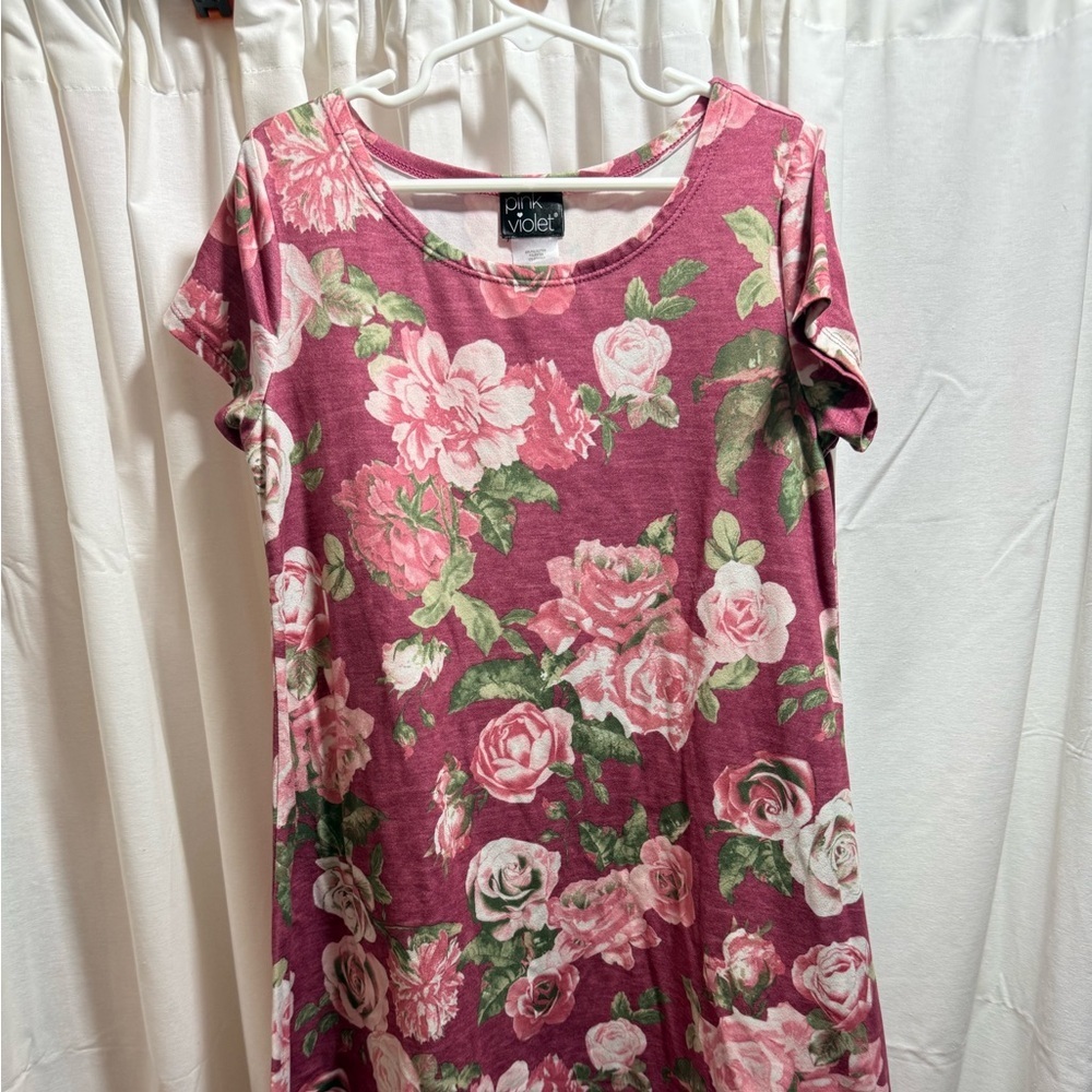 Pink Violet Floral Scoop Neck Dress